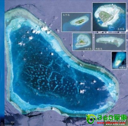 黄岩岛和其他岛礁同比例尺对比图